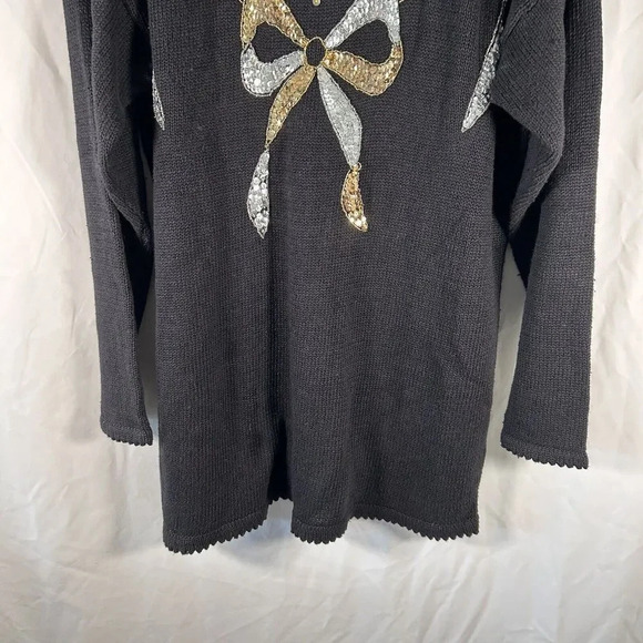 Kathie Lee Sweater Women's Large Black Knit Sequin Bows - Picture 3 of 10